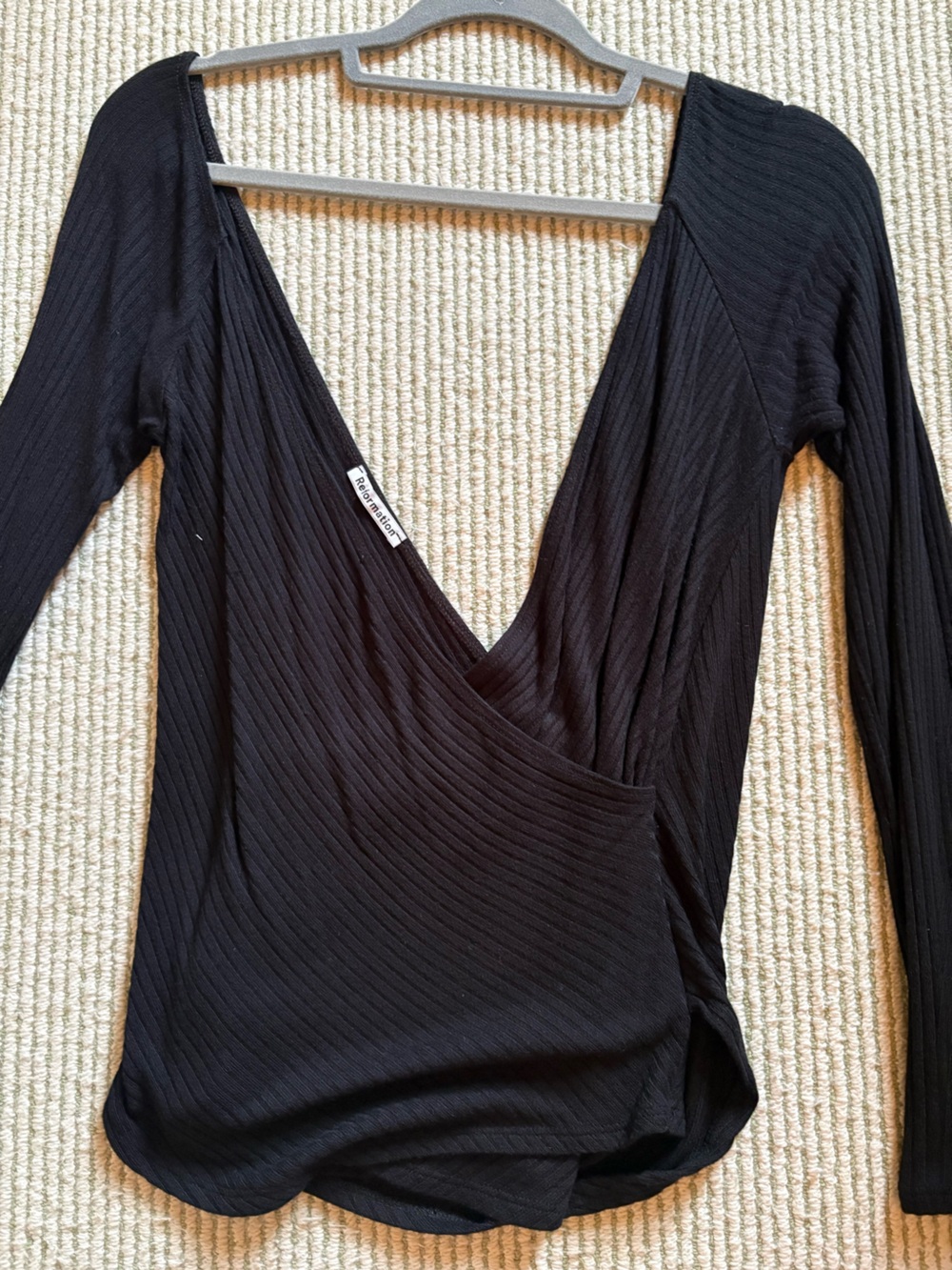 Reformation Black Ribbed Wrap Top - Picture 3 of 4